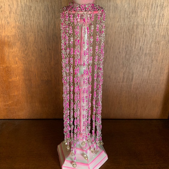 Wedding Candle Stick Holder Bohemian Style With Pink Glass Beads - Picture 8 of 10